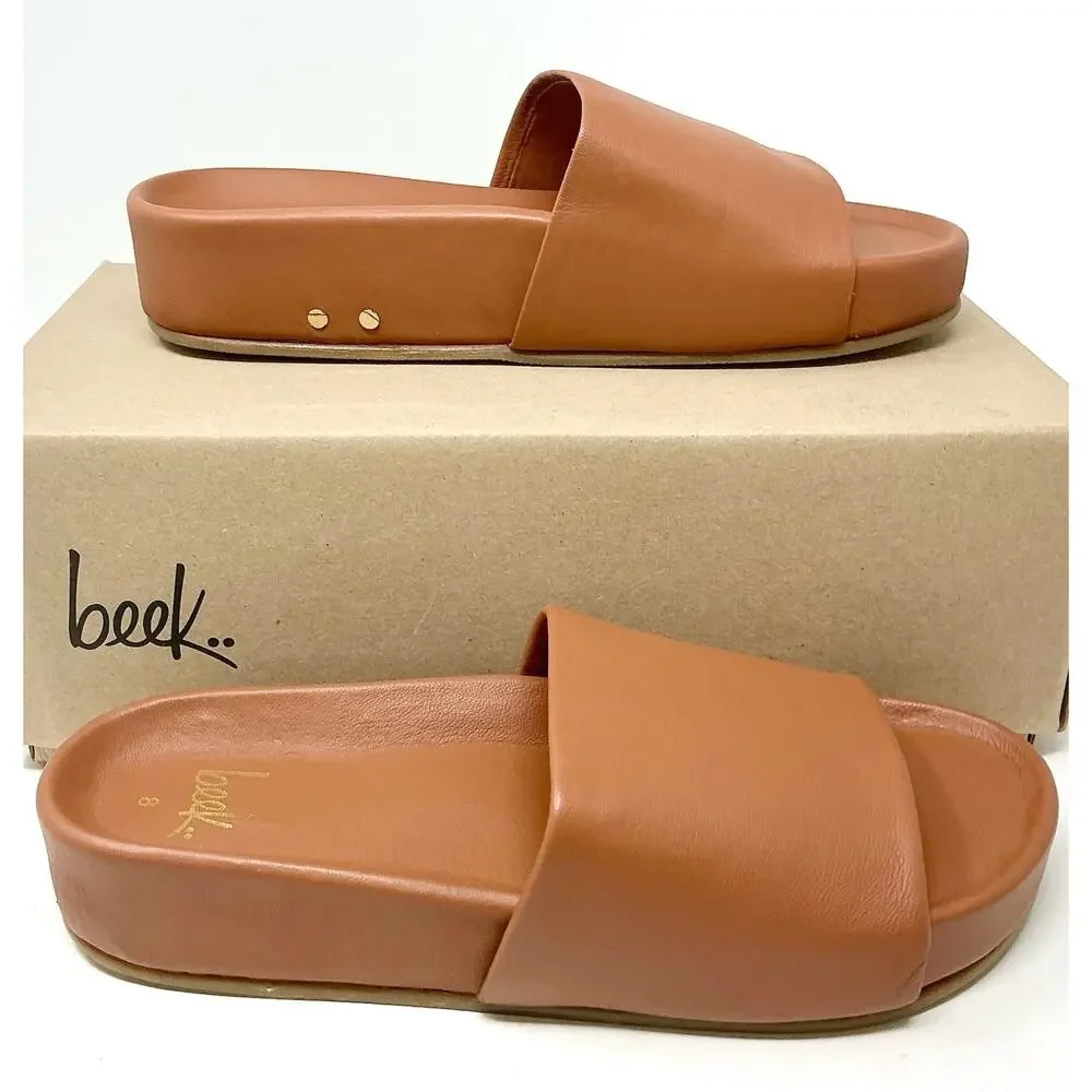 🆕Beek Pelican Tan Leather Platform Slide Sandal